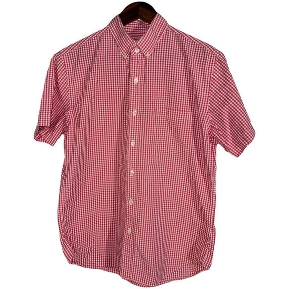 J Crew Orange Gingham S/S Button Down Shirt Size M - Picture 1 of 6